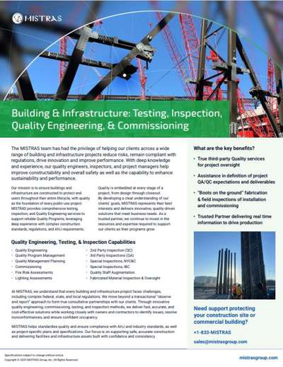 Building & Infrastructure: Testing, Inspection, Quality Engineering, & Commissioning